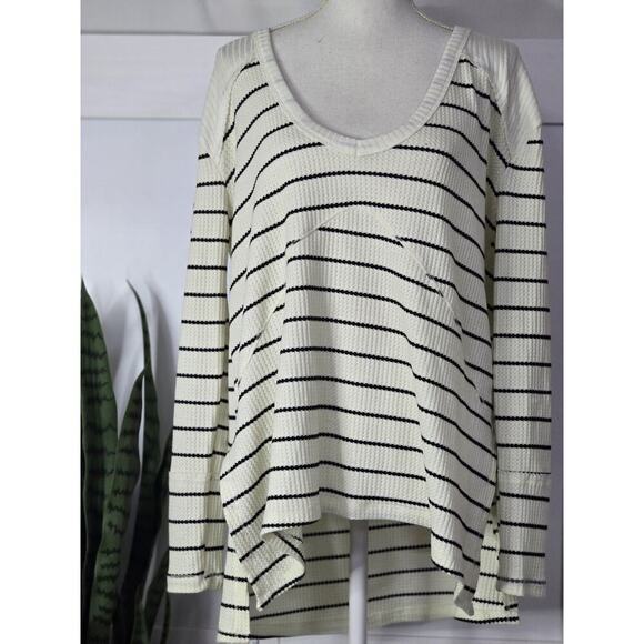 Altar'd State Top Womens Medium Cream Black Stripes Long Sleeve Stretch Shirt - Picture 2 of 8
